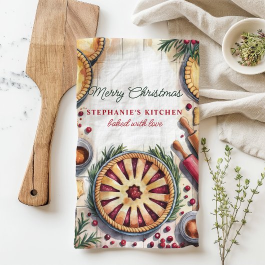 Christmas Pie Baking Scene Gepersonaliseerd Theedoek