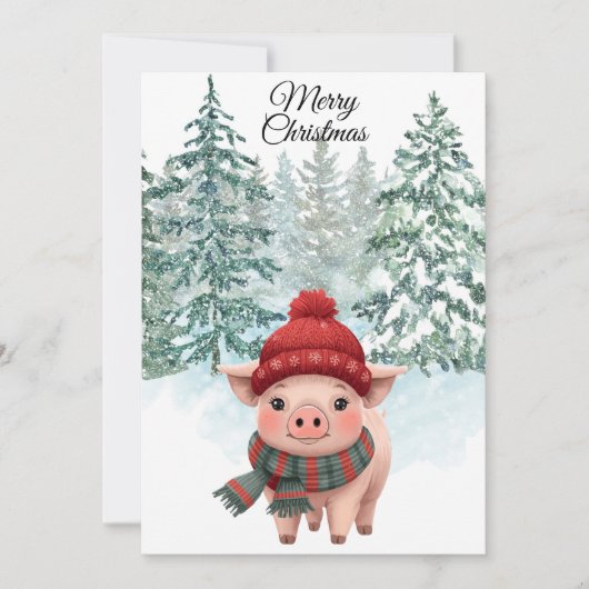 Christmas Pig Flat Holiday Card Feestdagenkaart (Voorkant)