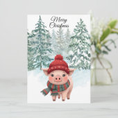 Christmas Pig Flat Holiday Card Feestdagenkaart (Staand voorkant)