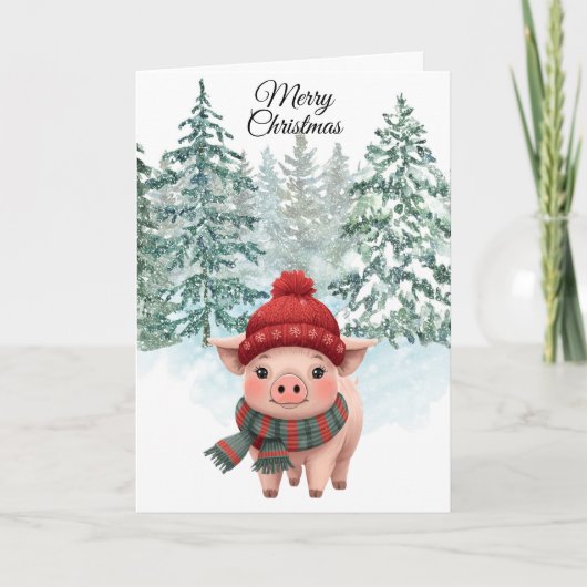 Christmas Pig Folded Greeting Card Kaart (Voorkant)