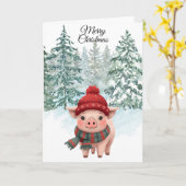 Christmas Pig Folded Greeting Card Kaart (Gele Bloem)