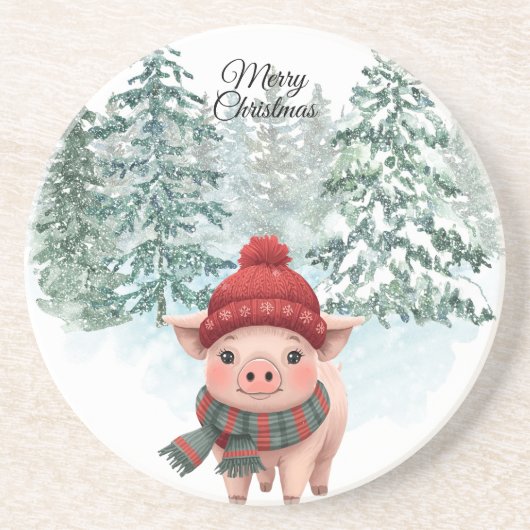 Christmas Pig Sandstone Coaster Zandsteen Onderzetter (Voorkant)