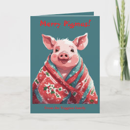 Christmas Pig Wrapped In A Holiday Blanket Kaart