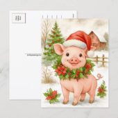Christmas Piglet Watercolor Postcard Feestdagenkaart (Voorkant / Achterkant)
