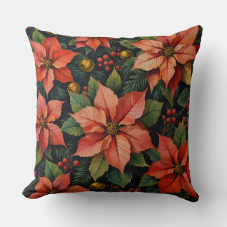 Christmas Pillow – Poinsettias & Holiday Decor Kussen