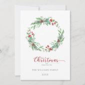 Christmas Pine and Holly  wreath Flat Holiday Card Feestdagenkaart (Voorkant)