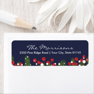 Christmas Pine & Berry Custom Blauw Retouradres Etiket