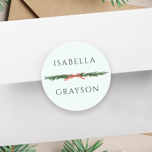 Christmas Pine Border Mint Green Ronde Sticker