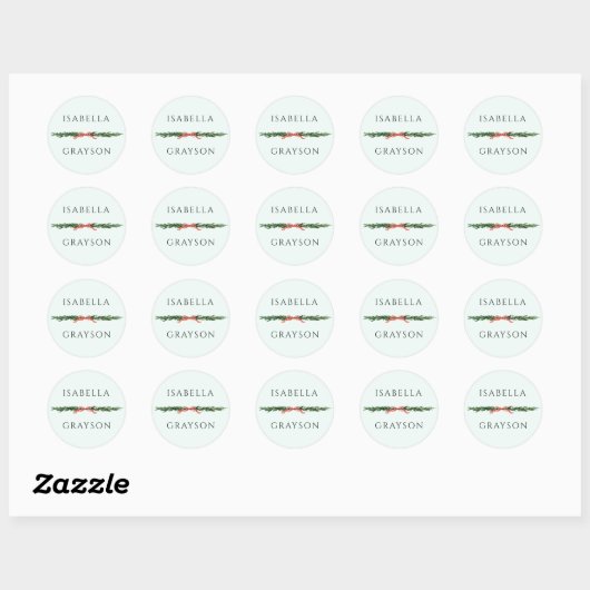 Christmas Pine Border Mint Green Ronde Sticker (Vel)