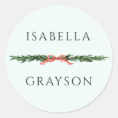 Christmas Pine Border Mint Green Ronde Sticker (Voorkant)