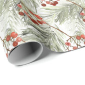 Christmas Pine Branches and Red Berries Cadeaupapier (Rol Hoek)