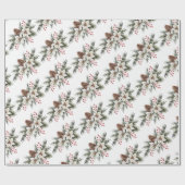 Christmas Pine Cones Branches flowers holly berry Cadeaupapier (Vlak)