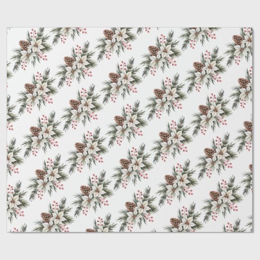 Christmas Pine Cones Branches flowers holly berry Cadeaupapier (Vlak)