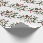 Christmas Pine Cones Branches flowers holly berry Cadeaupapier (Hoek)