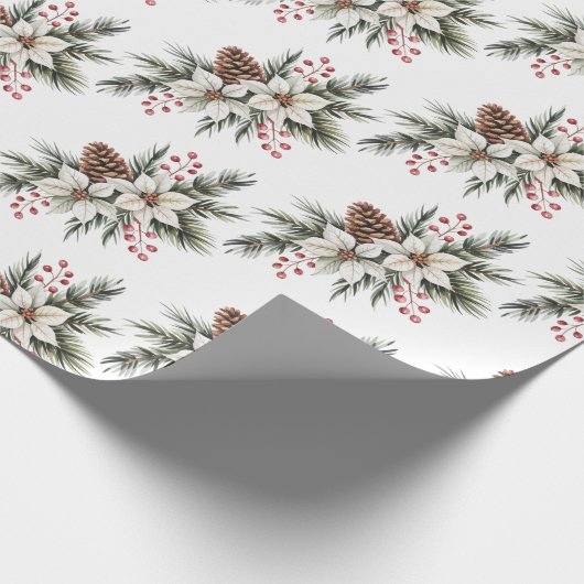 Christmas Pine Cones Branches flowers holly berry Cadeaupapier (Hoek)