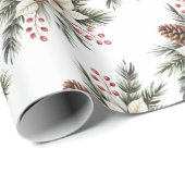 Christmas Pine Cones Branches flowers holly berry Cadeaupapier (Rol Hoek)