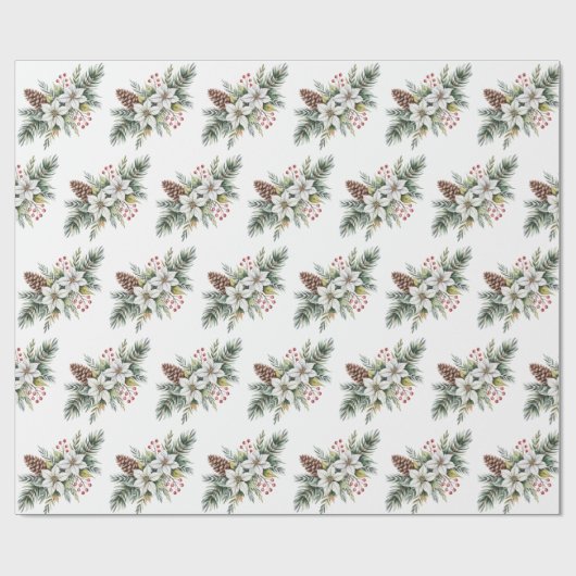Christmas Pine Cones Branches flowers holly berry Cadeaupapier (Vlak)