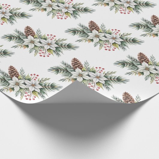 Christmas Pine Cones Branches flowers holly berry Cadeaupapier (Hoek)