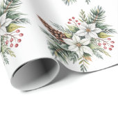 Christmas Pine Cones Branches flowers holly berry Cadeaupapier (Rol Hoek)