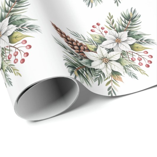 Christmas Pine Cones Branches flowers holly berry Cadeaupapier (Rol Hoek)
