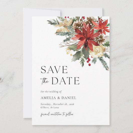 Christmas Pine Floral Save The Date Uitnodiging (Voorkant)