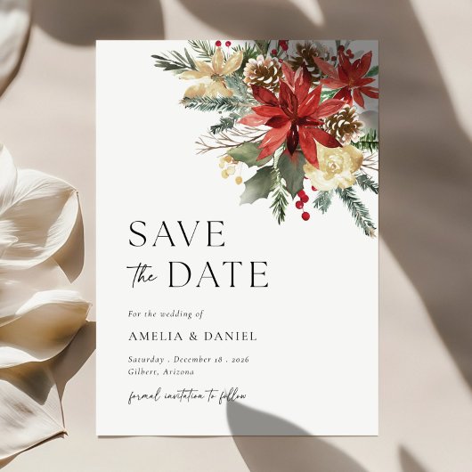 Christmas Pine Floral Save The Date Uitnodiging