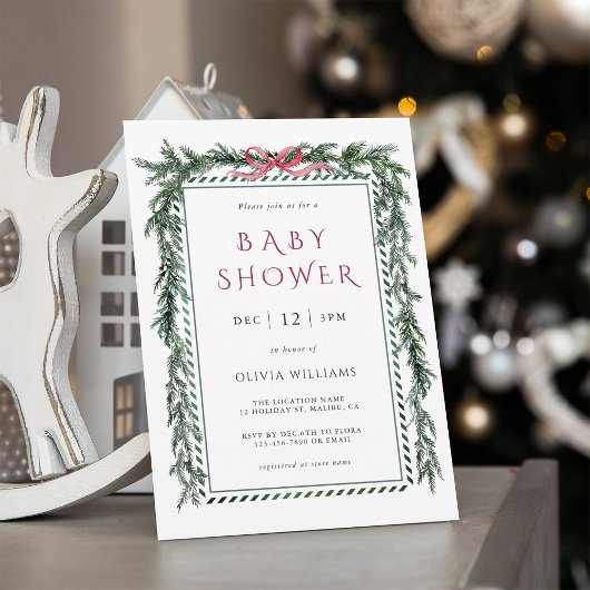 Christmas Pine Garland Girl Baby shower Kaart