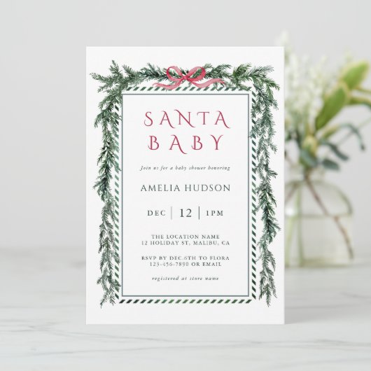 Christmas Pine Garland Santa Baby Shower Kaart (Staand voorkant)