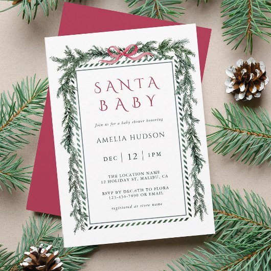 Christmas Pine Garland Santa Baby Shower Kaart