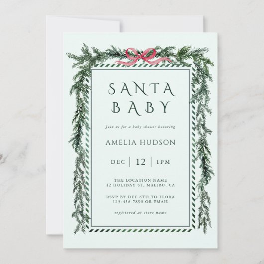 Christmas Pine Garland Santa Baby shower Mint Blau Kaart (Voorkant)
