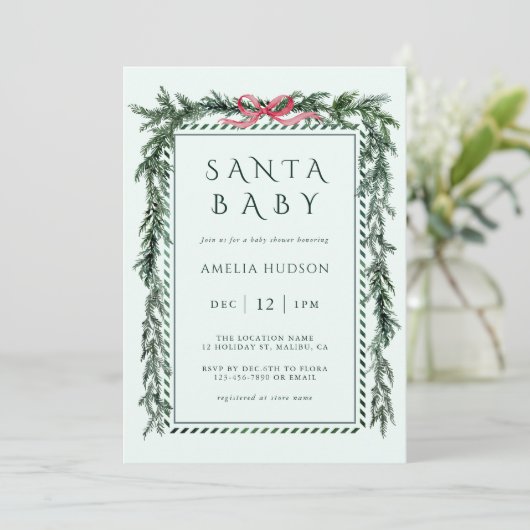 Christmas Pine Garland Santa Baby shower Mint Blau Kaart (Staand voorkant)