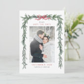 Christmas Pine Garland Wedding Photo Save The Date (Staand voorkant)