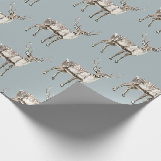 Christmas Pine Green Rustic Deer Cadeaupapier (Hoek)