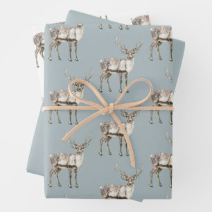 Christmas Pine Green Rustic Deer Inpakpapier Vel