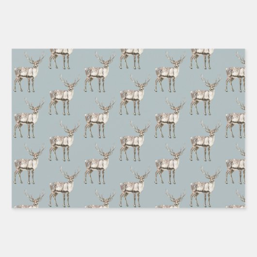 Christmas Pine Green Rustic Deer Inpakpapier Vel (Voorkant)