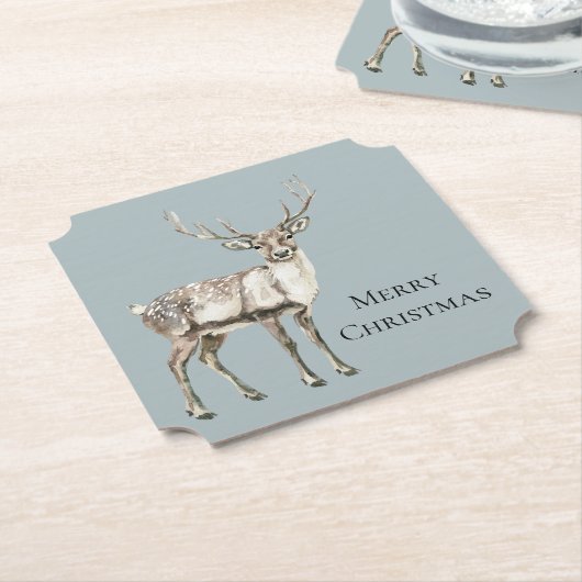 Christmas Pine Green Rustic Deer Kartonnen Onderzetters (Gekanteld)