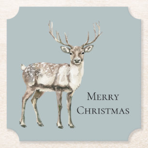 Christmas Pine Green Rustic Deer Kartonnen Onderzetters