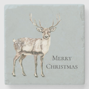 Christmas Pine Green Rustic Deer Stenen Onderzetter