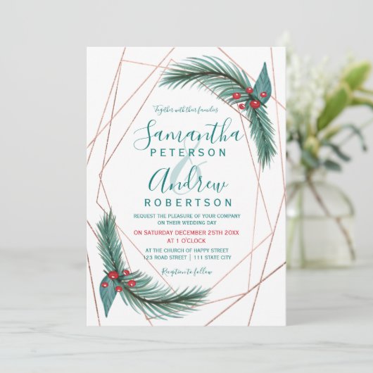 Christmas Pine Mistletoe lijst roos gouden bruilof Kaart (Staand voorkant)