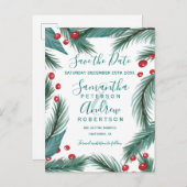 Christmas Pine Mistletoe waterverf Save the Date Aankondigingskaart (Voorkant / Achterkant)