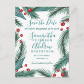 Christmas Pine Mistletoe waterverf Save the Date Aankondigingskaart (Voorkant)