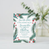 Christmas Pine Mistletoe waterverf Save the Date Aankondigingskaart (Staand voorkant)