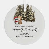 Christmas Pine Tree Beer Penguin Paar Verloving Glas Ornament (Achterkant)