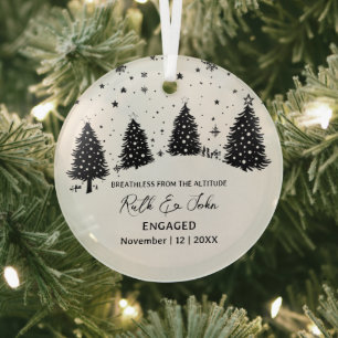 Christmas Pine Tree Beer Skiing Paar Verloving Glas Ornament