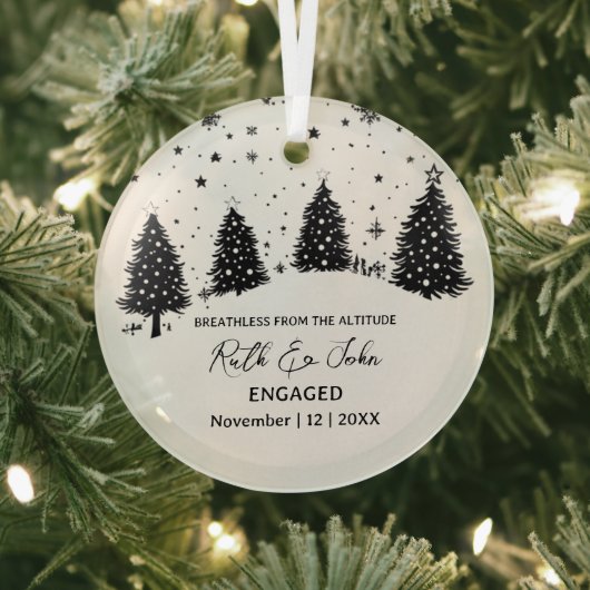 Christmas Pine Tree Beer Skiing Paar Verloving Glas Ornament (Insitu)