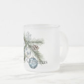 Christmas Pine Tree Branches Blue White Ornaments Matglas Koffiemok (Voorkant rechts)