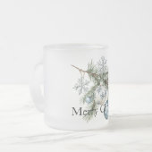 Christmas Pine Tree Branches Blue White Ornaments Matglas Koffiemok (Voorkant links)