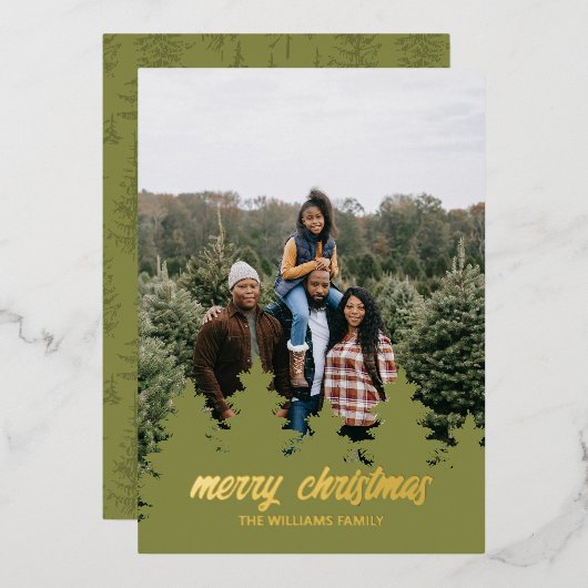 Christmas Pine Tree Folie Vakantie Kaart (Voorkant / Achterkant)