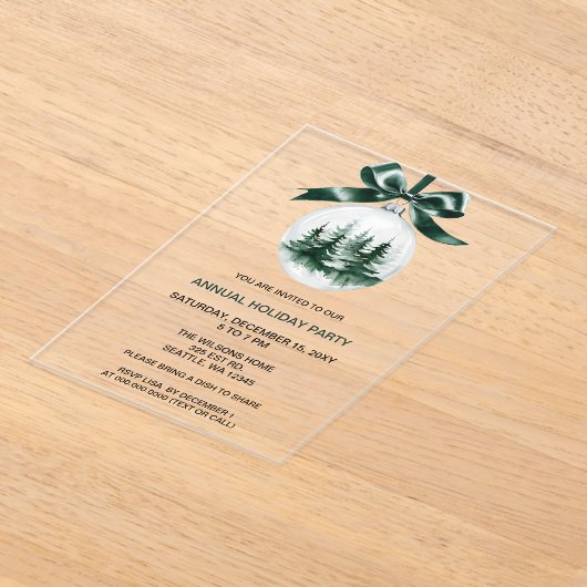 Christmas Pine Tree Ornament Holiday Party Acryl Uitnodigingen (Laagn)