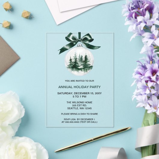 Christmas Pine Tree Ornament Holiday Party Acryl Uitnodigingen (Insitu (Huwelijk))
